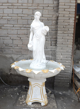 欧式人物雕塑酒店大厅会所装饰摆件鱼池水景水池落地流水庭院喷泉