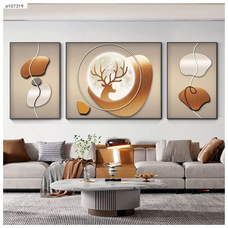 现代简约客厅装饰画轻奢福鹿沙发背景墙挂画抽象大气高端三联画,家居饰品,现代装饰画,淘宝优惠券,粉丝福利购,淘宝优惠卷