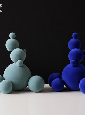 简约现代绒面多色叠加球桌面雕塑摆件创意样板房书房客厅工艺品