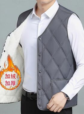爸爸马甲秋冬款男士高端羽绒棉马夹男式新款中老年老人背心保厂家