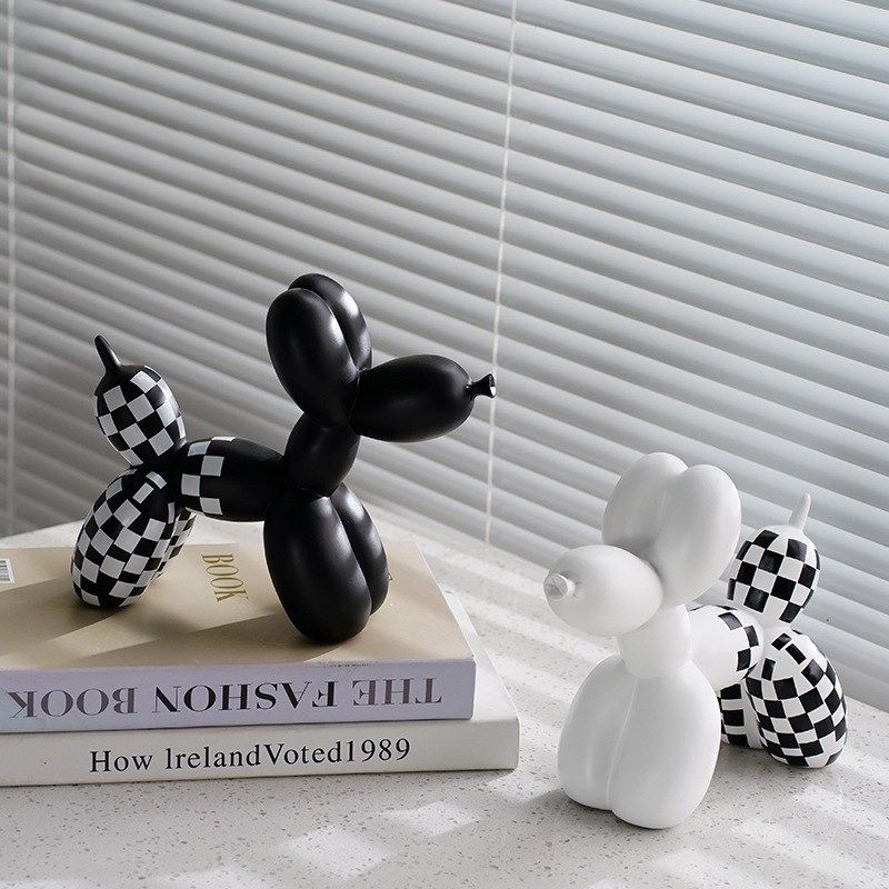 气球狗摆件装饰品家居客厅玄关电视柜可爱个性棋盘格黑白现代简约,家居饰品,装饰摆件,淘宝优惠券,粉丝福利购,淘宝优惠卷