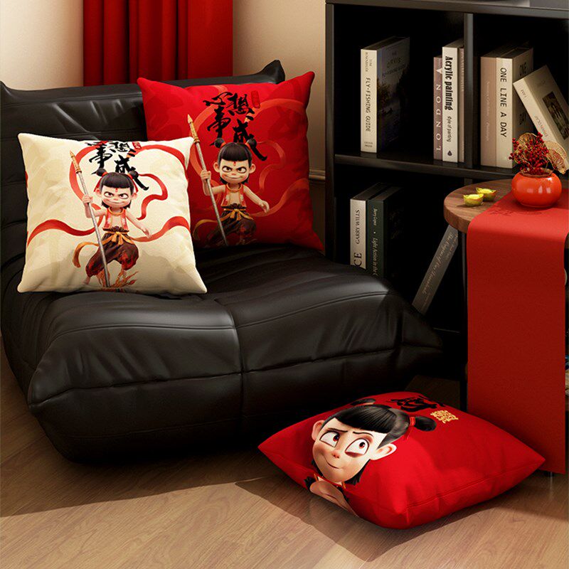哪咤抱枕男生款睡觉靠垫哪吒沙发靠背垫卧室飘窗靠枕可拆洗抱枕套