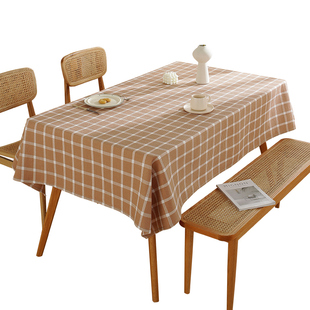 田园格子棉麻布艺餐桌布绿色方格子亚麻加厚大格子台布茶几盖巾