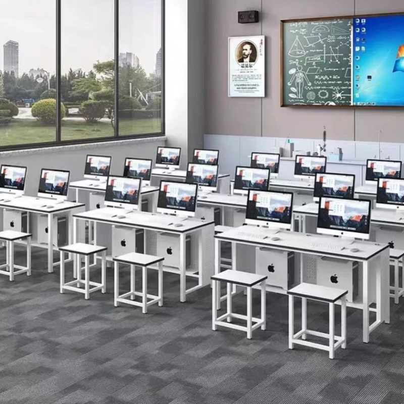微机桌多媒体加厚教室电脑桌双人桌学校钢制定制屏风考试桌机房