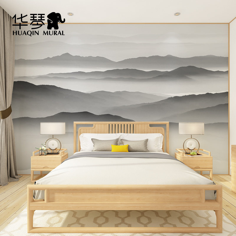 现代中式意境山峰电视背景墙壁画客厅沙发卧室床头壁纸墙布墙纸