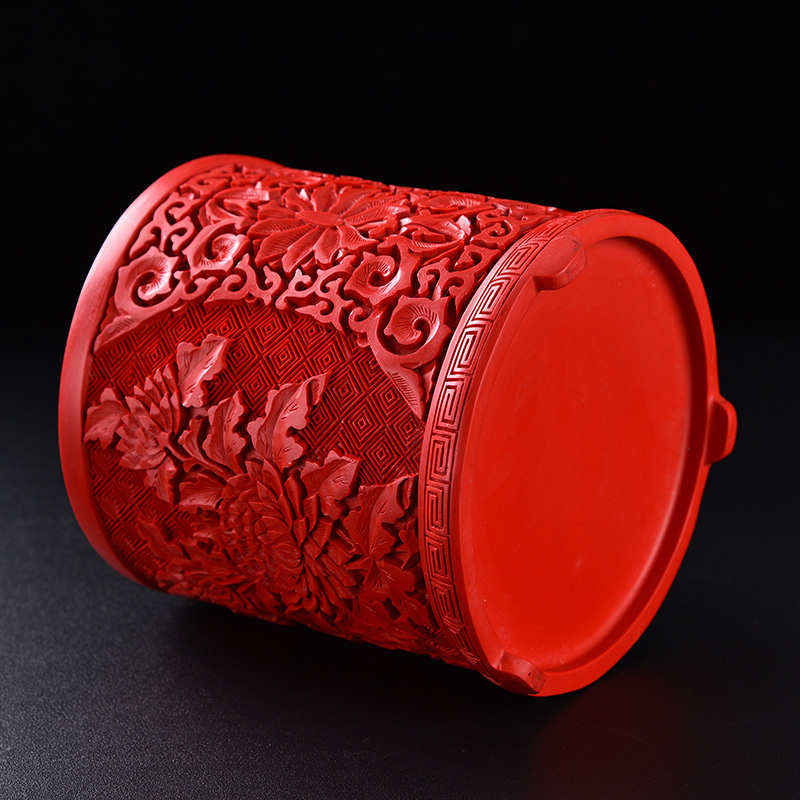 扬州漆器厂脱胎剔红雕漆大笔筒办公用品桌面创意摆件复古礼品