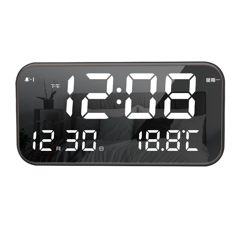 智能音乐电子闹钟夜光万年历客厅卧室静音台式座钟简约LED时钟表