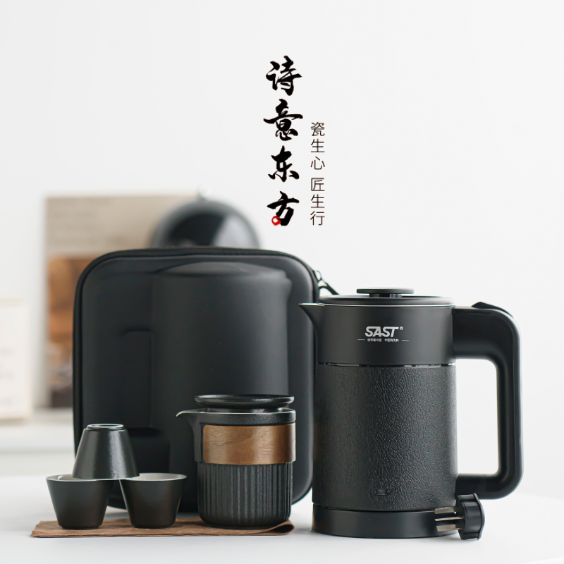 户外随身a陶瓷带烧水壶旅行茶具一壶三杯快客杯整套便携式装可定