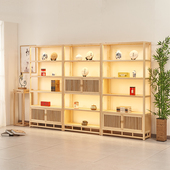 茶叶店展示柜陈列柜白木带灯茶具博古架普洱茶饼架货架展示架