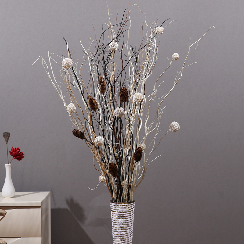 叶脉干花客厅落地仿真假花干枝插花玄关隔断橱窗龙柳曲柳树枝装饰