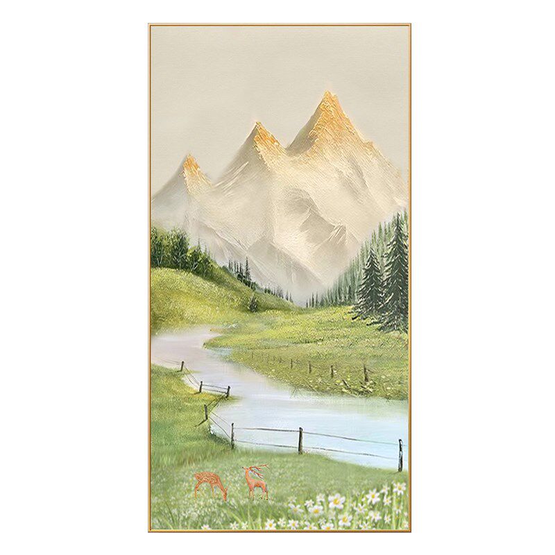 手绘肌理油画现代入户玄关竖版装饰画山水风景客走廊过道挂画