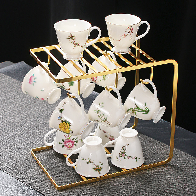 原源羊脂玉茶杯功夫泡茶杯耳防烫带把品茗杯办公室茶杯