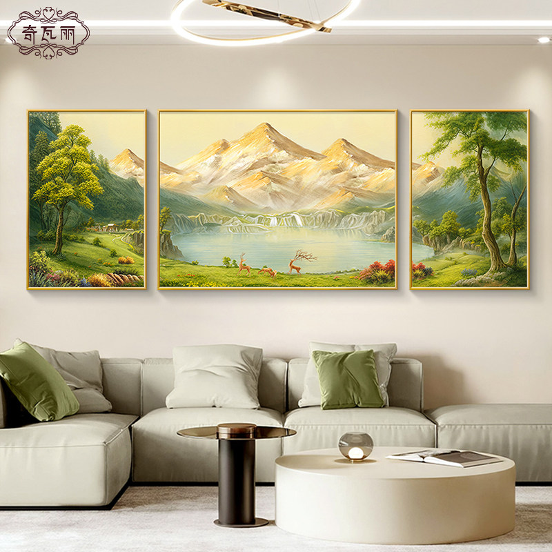 聚宝盆客厅装饰画大芬村油画手绘沙发背景墙挂画大气山水风景壁画