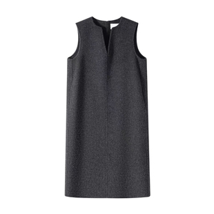 孜洋双面羊毛秋冬双面呢新款背心马甲女装中长款V领无袖