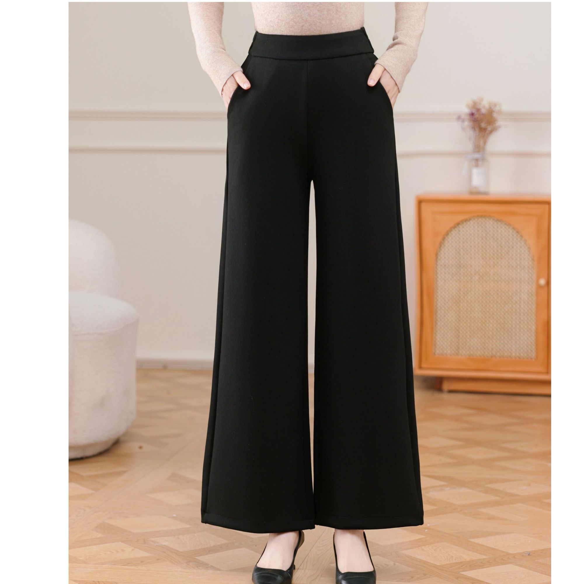 毛呢厚款宽松羊毛阔腿裤女秋冬高腰垂感显瘦抗皱长裤直筒休闲裤子
