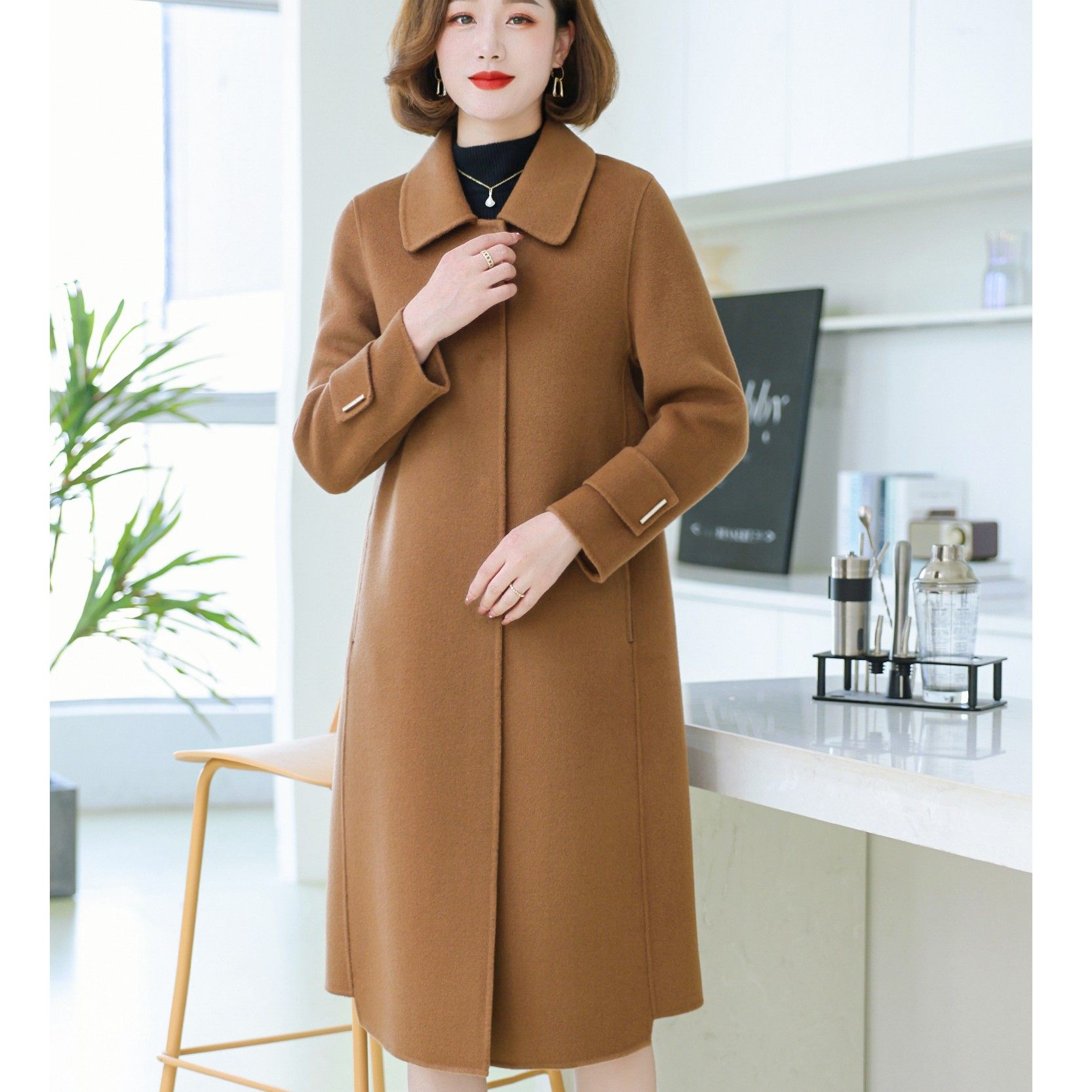 孜洋秋冬新款百分百双面绵羊毛大衣高端显瘦气质百搭2301