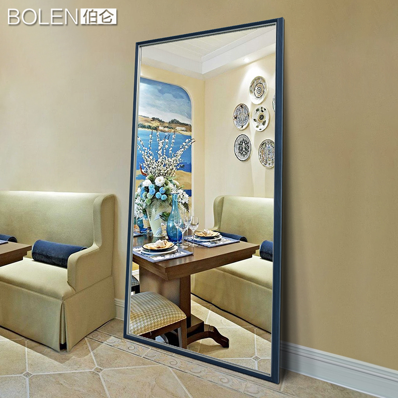 BOLEN 地中海风穿衣镜全身落地壁挂镜子简约立体试衣镜子贴墙防爆