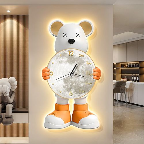 奶油风暴力熊玄关装饰画钟表画灯画入户走廊尽头挂画客厅过道壁画