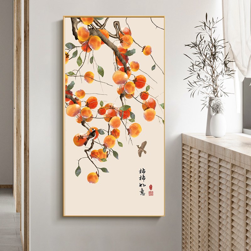 数字油画di手工填色入户玄关手绘事事如意走廊过道竖装饰画画