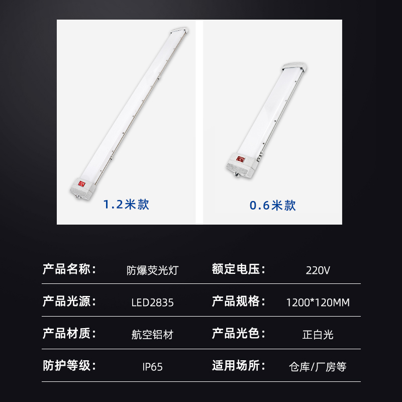 Led防爆荧光灯单双管支架式吸顶仓库厂房车间防腐防水防尘隔爆型