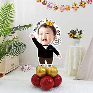 生日人形立牌百日宴布置迎宾牌满月宝宝头像照片周岁大头娃娃kt板