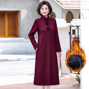2023冬季新款加绒加厚连衣裙长款冬裙秋冬装中老年女妈妈改良旗袍