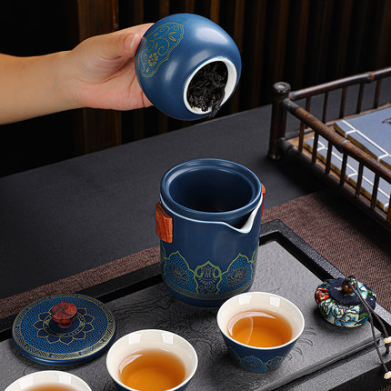 玖顺旅行套组功夫茶具套组旅行茶壶户外茶具露营陶瓷茶杯  快客杯
