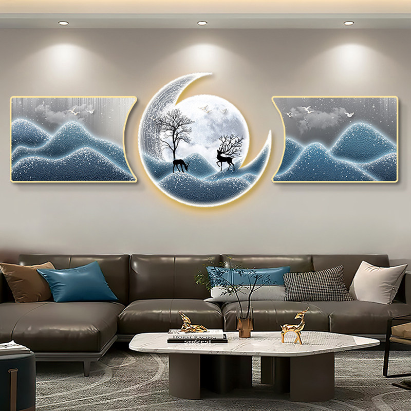 轻奢高级感led带灯高档大气客厅装饰画沙发电视背景墙壁高端挂画