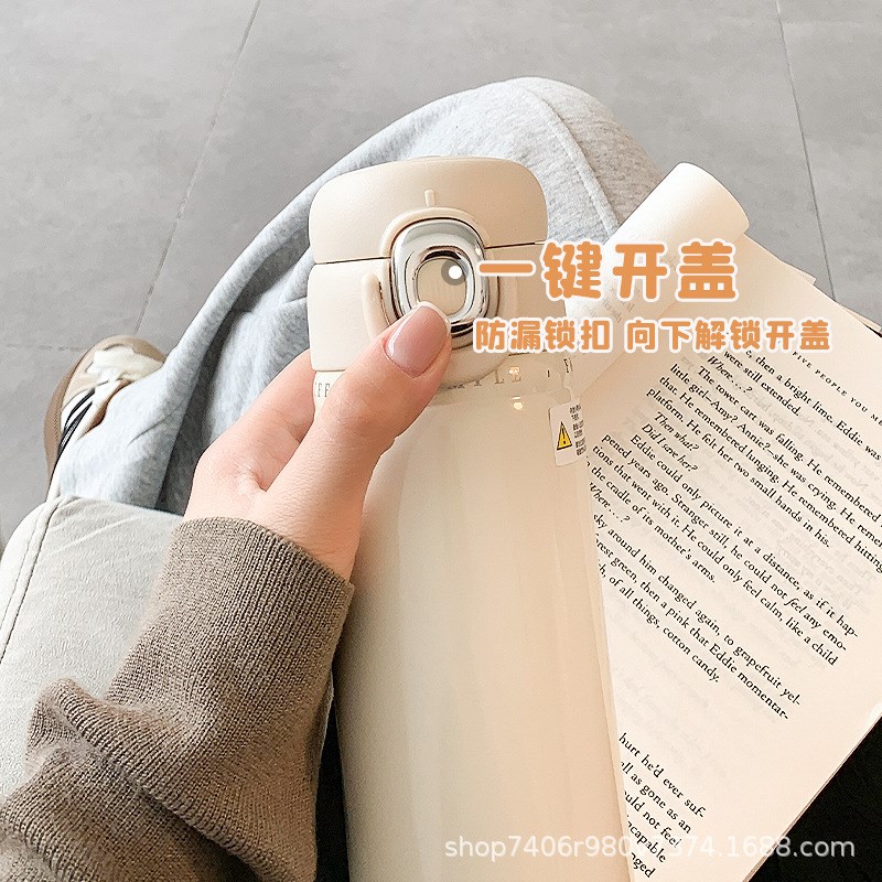 保温杯女简约大容量水杯学生便携316不锈钢双饮吸管杯子