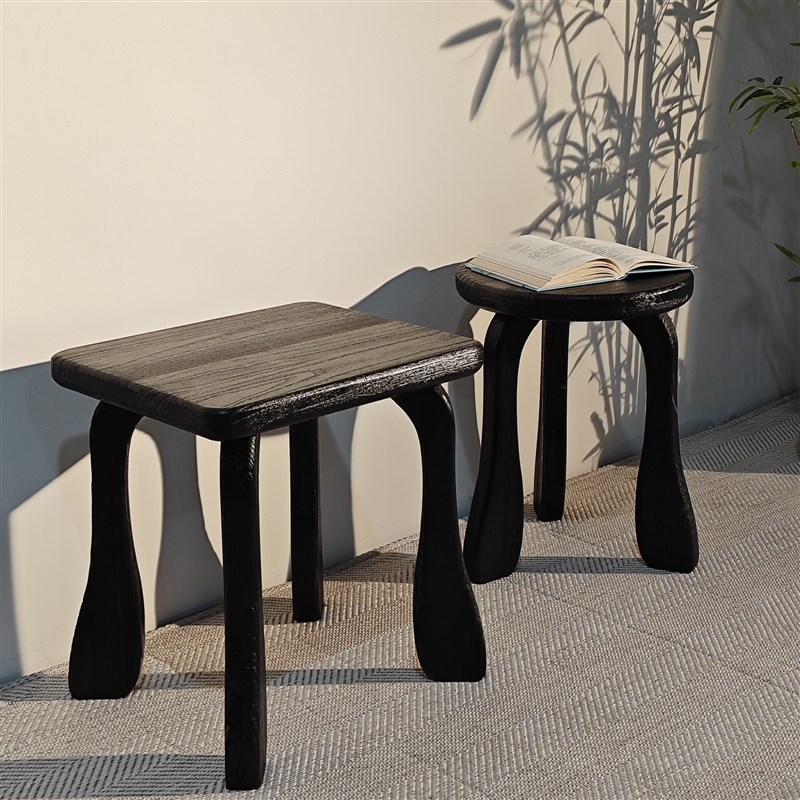 卧室实木梳妆凳子中古风轻奢化妆凳家用餐边坐凳茶几凳阳台花架凳