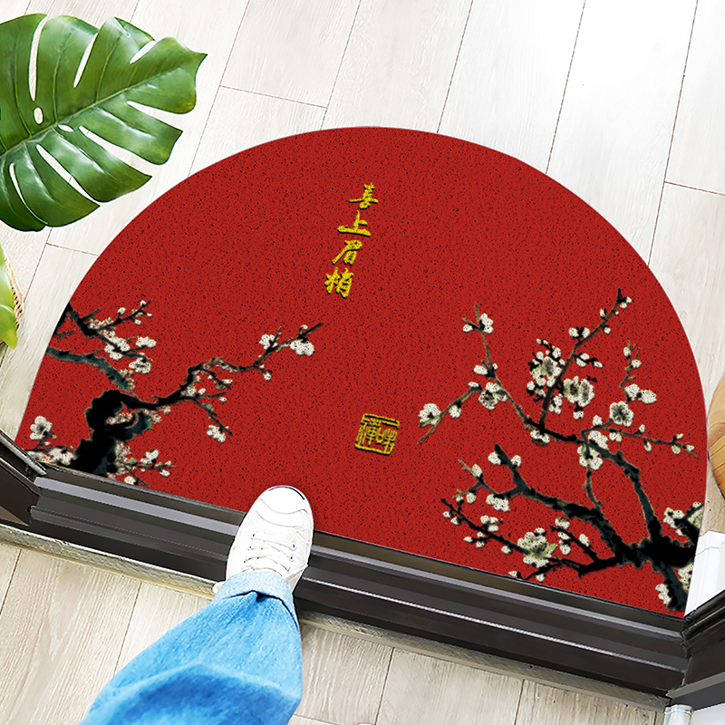 起贝新中式进门垫半圆形地垫pvc入户门地毯家用红色大门口蹭脚垫