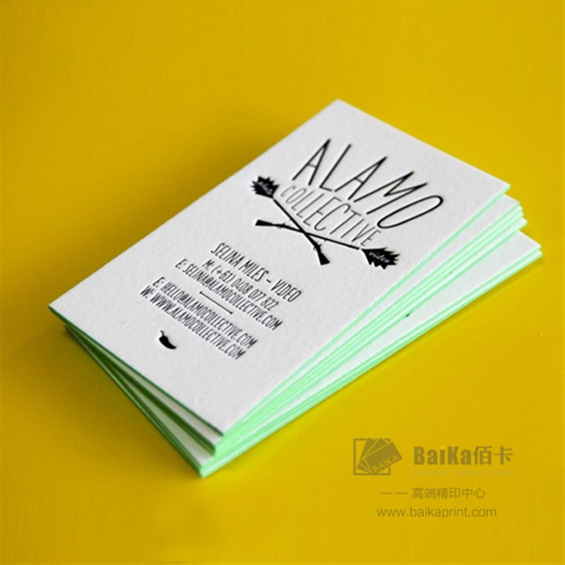 超厚棉纸压印名片印刷压凹压痕凹印边缘擦色制作压痕名片高端设计