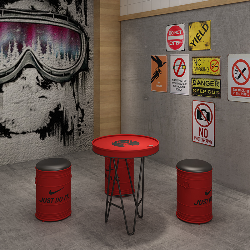 工业风油桶酒吧桌椅组合复古奶茶店阳台创意洽谈茶几卡座沙发组合