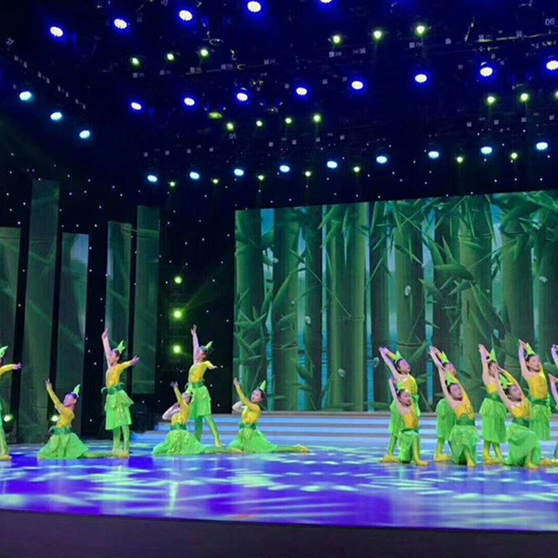 新款笋儿尖尖舞蹈服装儿童舞台表演服小荷风采演出服绿色舞蹈裙女