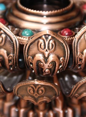 藏传八吉祥手摇转动铜底座合金莲花手摇底座藏族底座摆件3色可选