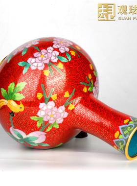 景泰蓝铜九桃花瓶中式家居客厅装饰摆件外事礼品老人祝寿生日礼物