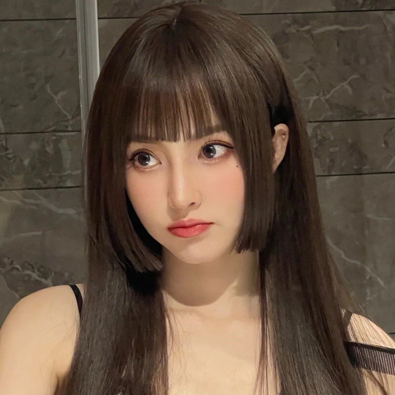 公主切假发女长发冷棕色直发全头套式姬发水母头一刀切网红假发套