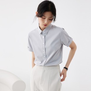 宿色短袖衬衫女职业正装夏季新款小翻领气质OL公务员面试白衬衣