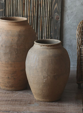 大型落地土陶罐造景装饰摆件复古超大花瓶翁瓶客厅仿古粗陶花器