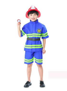 儿童幼儿园手工消防员男童环保服亲子活动演出服节目舞台时装走秀