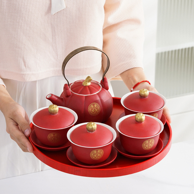 仲夏知己结婚敬茶杯茶壶套装新人陪嫁改口敬酒杯陶瓷婚庆用品大全