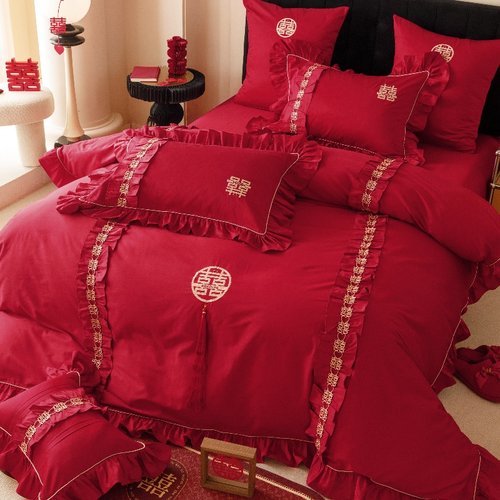 高端婚庆床上用品四件套120支长绒棉纯棉床单被套结婚喜被八件套4