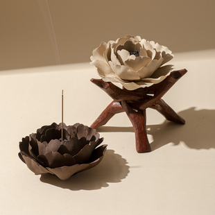 景德镇非遗手工素白山茶花香插手捏室内摆件香道线香装 饰香薰底座