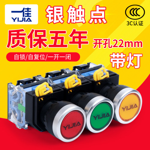一佳带灯自复位平扭LA38-11DN电源自锁DNZS按钮开关22mm 220V 24V