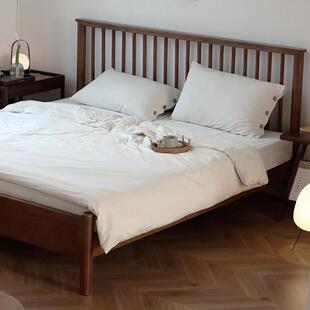 安在野实木榉木胡桃色温莎床双人床1.5米1.8米复古新中式主次卧床