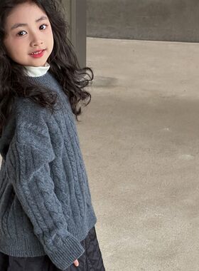 儿童毛衣2023新款秋冬女童针织打底衫加厚粗针麻花冬季保暖上衣潮