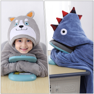 学生午睡毯教室用儿童斗篷小毛毯子办公室午休趴睡披肩可收纳抱枕
