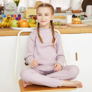 德绒儿童保暖内衣套装加绒加厚女半高领打底中领女童秋衣秋裤纯棉