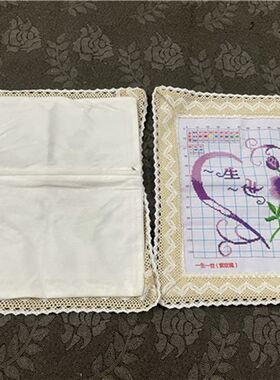 纯手工十字绣成品抱枕套汽车枕靠枕对枕结婚一生一世爱情玫瑰紫色