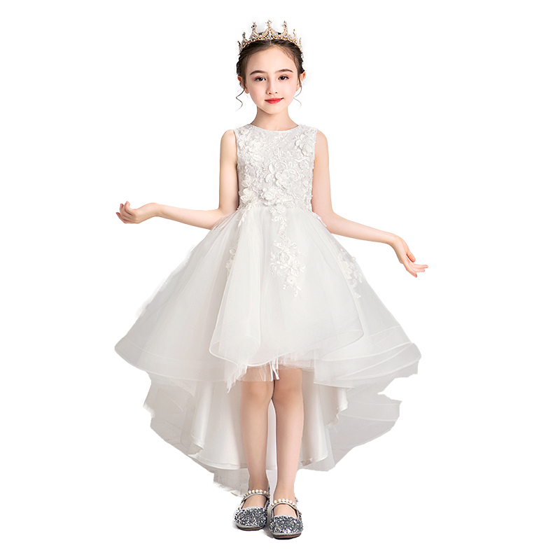 公主裙女童蓬蓬纱生日白色走秀小花童婚纱礼服儿童钢琴演出服表演